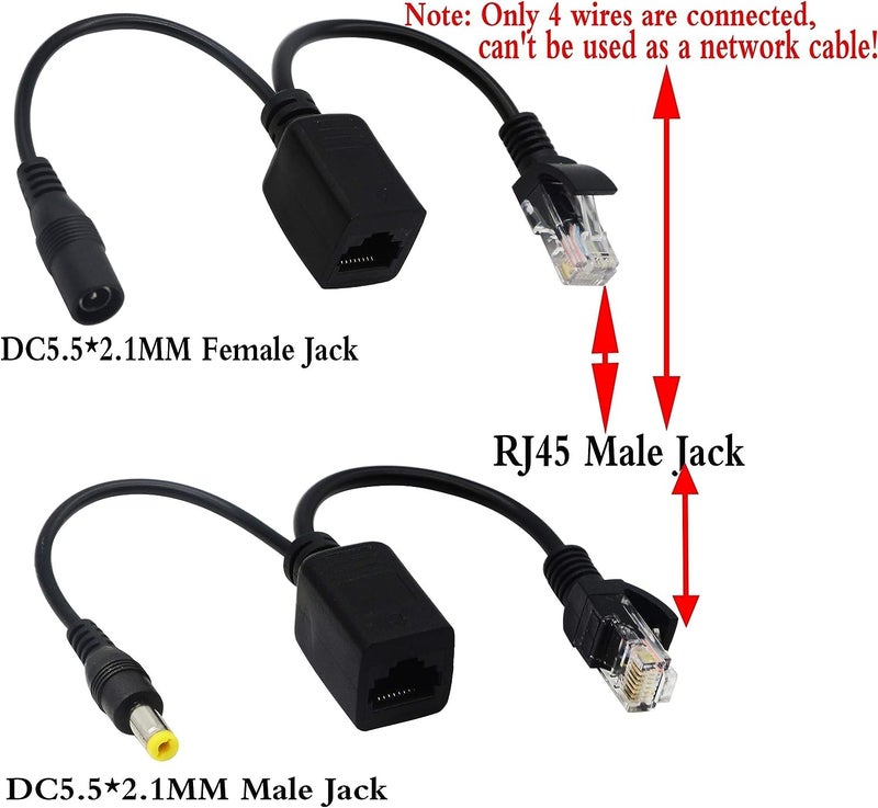 zdyCGTime Passive PoE Injector and PoE Splitter Kit with RJ45 Ethernet and Power via DC 5.5x2.1 mm F/M Adaptor Connectorï¼ˆBlack 4 Pairs - Image 4